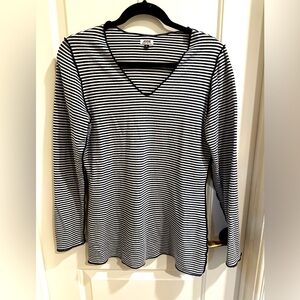 Women’s Navy and White striped V-Neck Long Sleeve Top. Size large